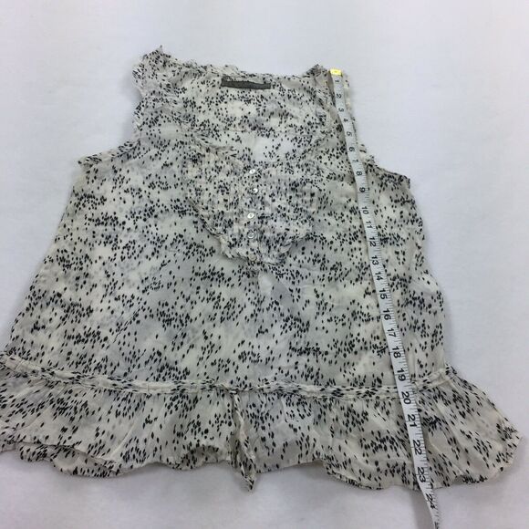 Zara Basic Top Size Small Lightweight Cream Black Leafs Sleeveless Ruffle Blouse - Picture 7 of 7